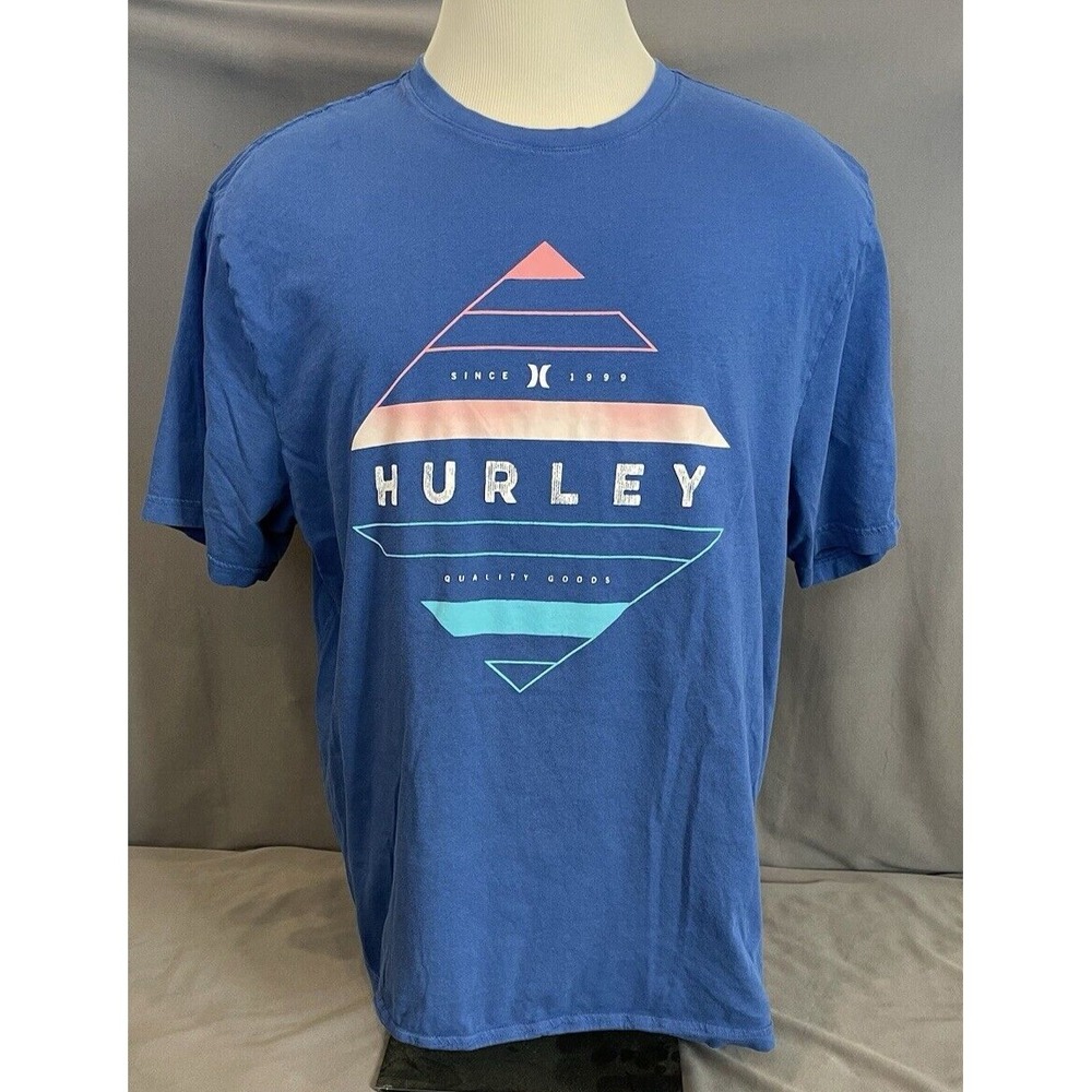 Hurley T Shirt Mens Size XXL Blue Short Sleeves Graphic Logo Crew Neck